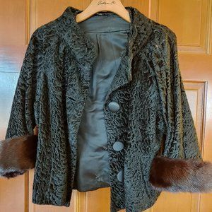 50s Vintage Astrakhan Swing Coat with 3/4 Sleeves